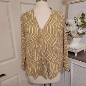 MICHAEL Michael Kors ivory gold chain print surplice hi-lo 3/4 sleeve V-neck XL